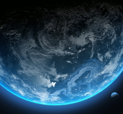 a planet with clouds and water